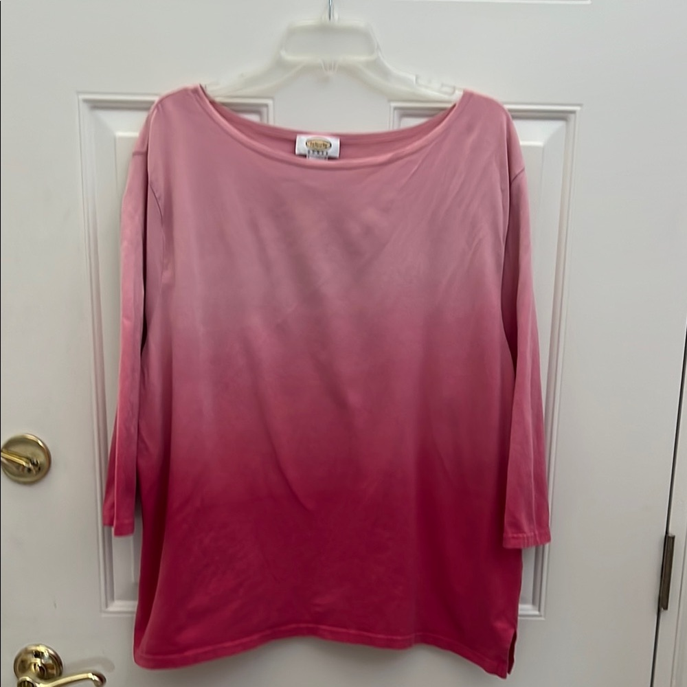 Talbots Pink Ombré Three Quarter Sleeve Top.  2X